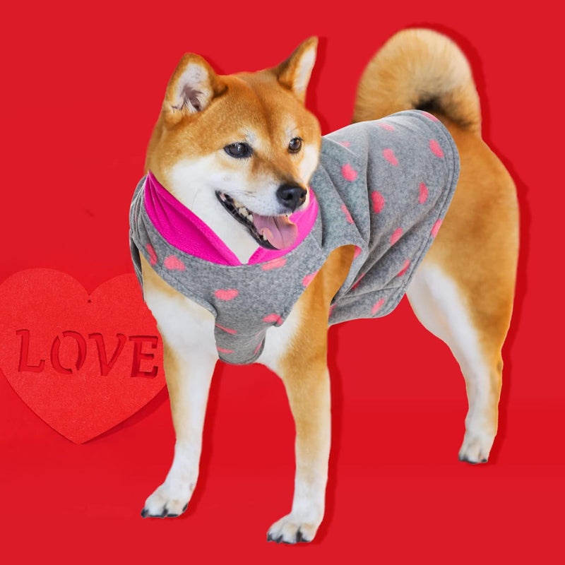 Grey Dog Heart Sweater with Leash Ring Soft Fleece Pullover Warm Jacket Winter Outfit for Small Puppy and Cat Pets