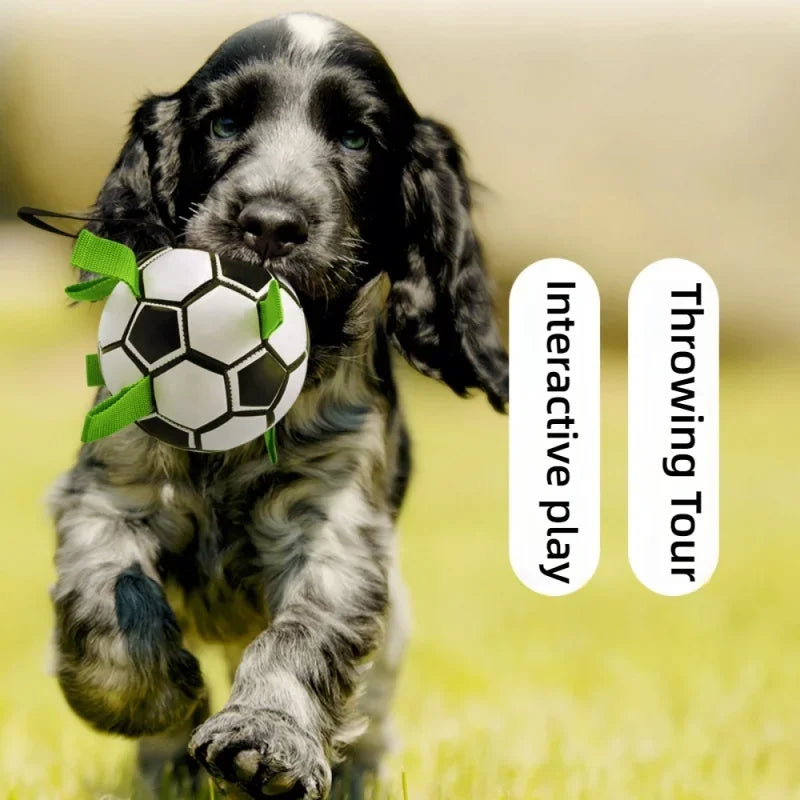 1pc Durable Football Design Pet Toy With Straps Dog Chewing Ball For Training Playing Teeth Cleaning Interactive Fetch