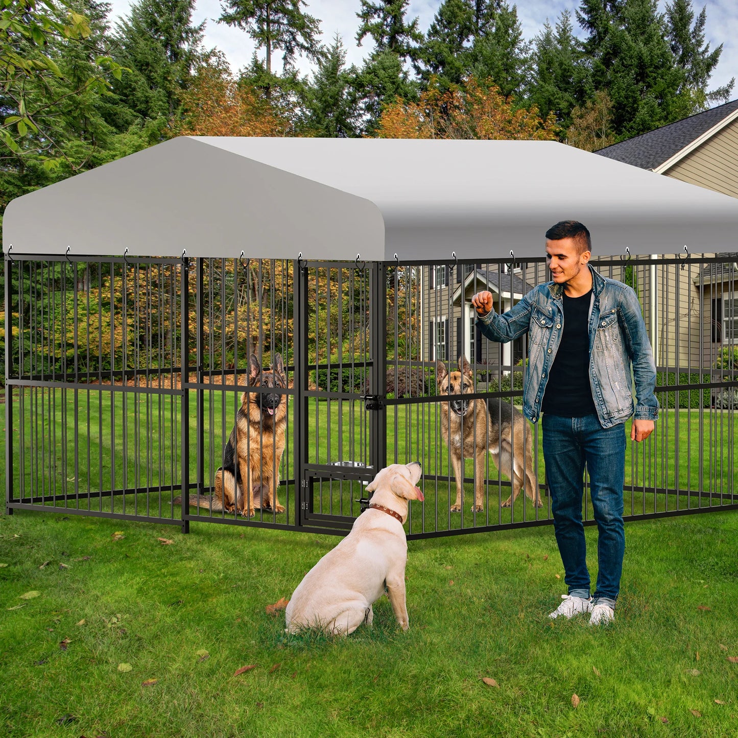 10X10X6FT Large Outdoor Dog Kennel Heavy Duty Dog Cage with Roof Safety Locks UV and Water Resistant Cover