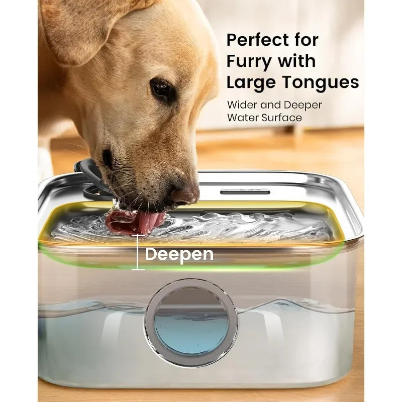Dog Water Fountain Stainless Steel 2.6 Gallon Dog Water Bowl Dispenser with Washable Filter and Deeper Drinking Area