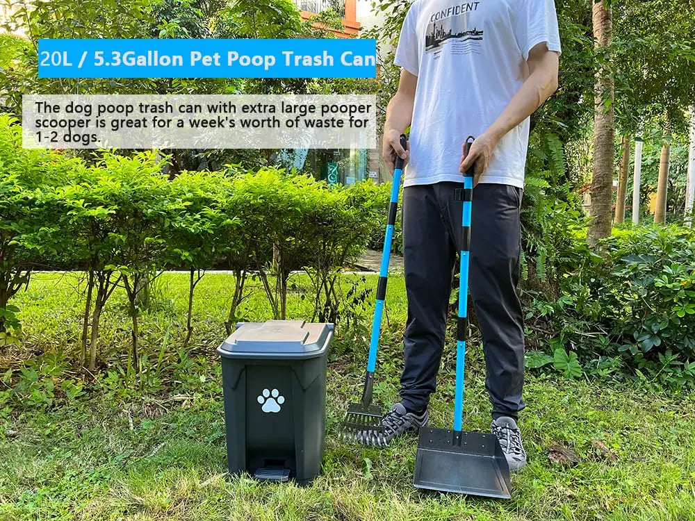 Dog Poop Trash Can for Outdoors with Extra Large Pooper Scooper and 50 Waste Bags 20L 5 Gallon Large Dog Poop Trash Can Outside