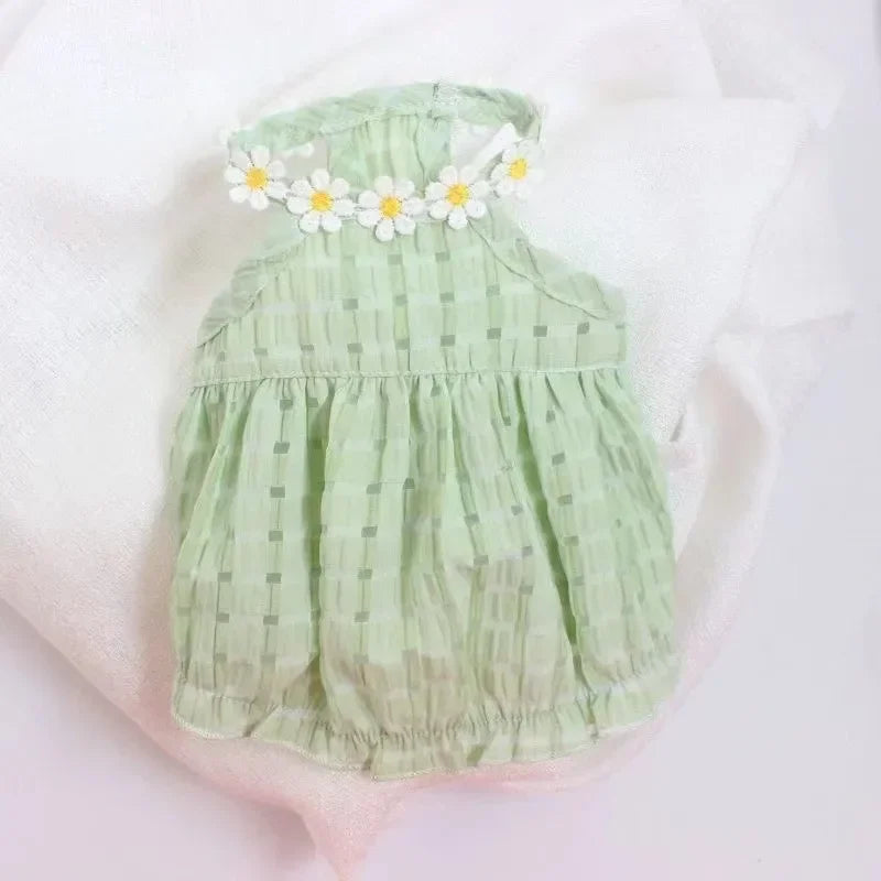 Breathable Small French Bulldog Dog Dress Soft Cotton Summer Pet Clothing Cute Yellow Daisy Costume