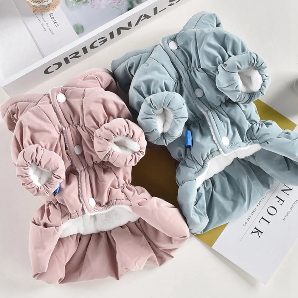 Winter Warm Pet Dog Coat Cute Floral Bubble Dress Soft Comfortable Hoodie for Dogs