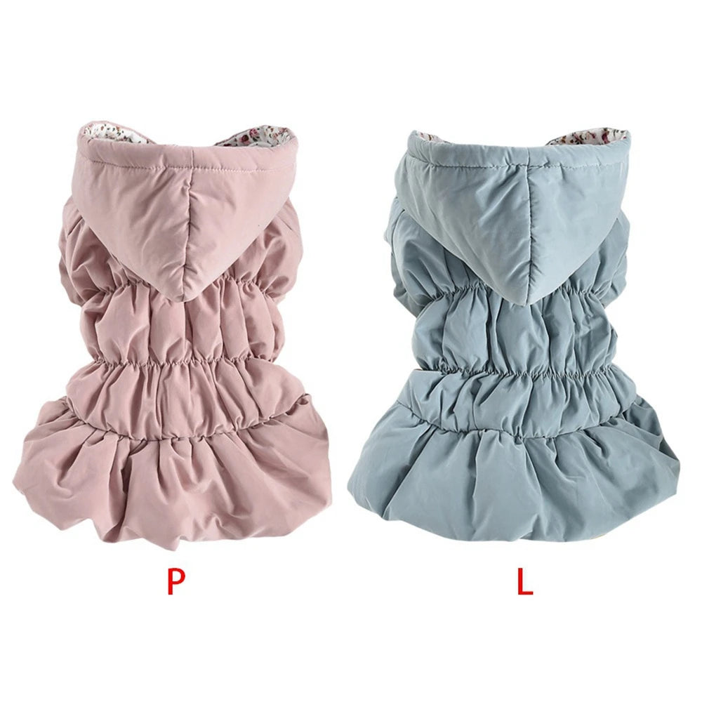 Winter Warm Pet Dog Coat Cute Floral Bubble Dress Soft Comfortable Hoodie for Dogs