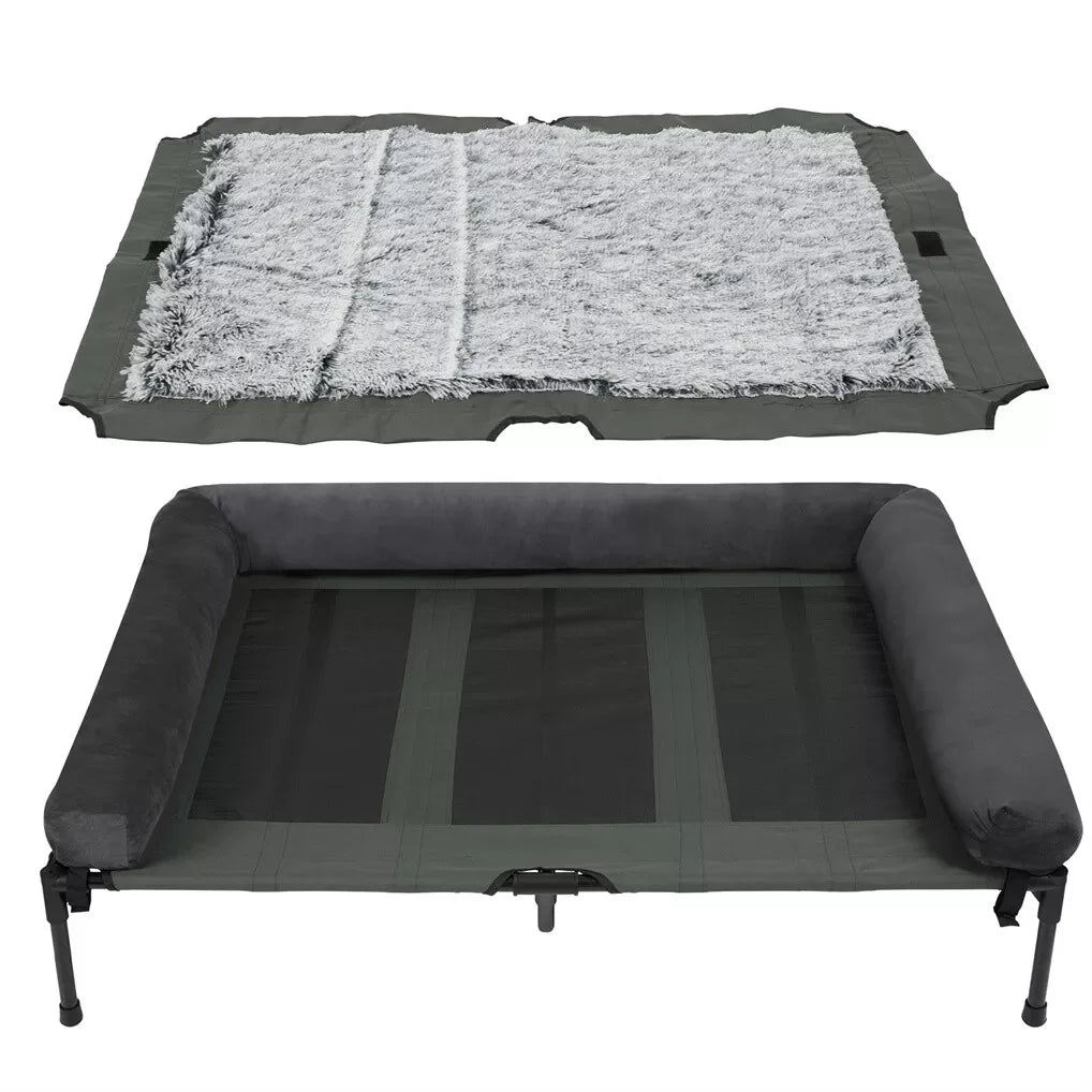 BINGOPAW Outdoor Elevated Dog Bed Cooling Raised Pet Lounger Mesh Cot for Camping with Detachable Plush Bolster