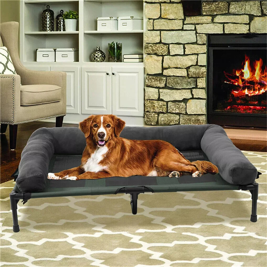 BINGOPAW Outdoor Elevated Dog Bed Cooling Raised Pet Lounger Mesh Cot for Camping with Detachable Plush Bolster