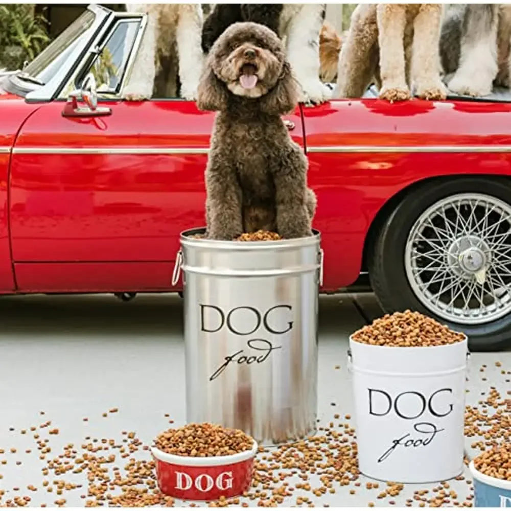 Large White Dog Food Canister 40 Lbs Storage Airtight Lid Eco-Friendly Alloy Steel Lead-Free Clean Neat Healthy Storage