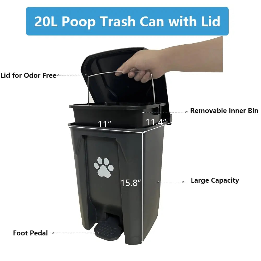 Dog Poop Trash Can for Outdoors with Extra Large Pooper Scooper and 50 Waste Bags 20L 5 Gallon Large Dog Poop Trash Can Outside