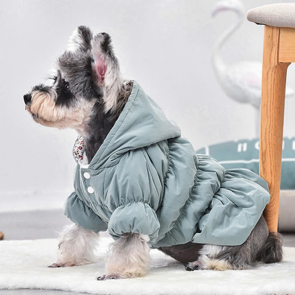 Winter Warm Pet Dog Coat Cute Floral Bubble Dress Soft Comfortable Hoodie for Dogs