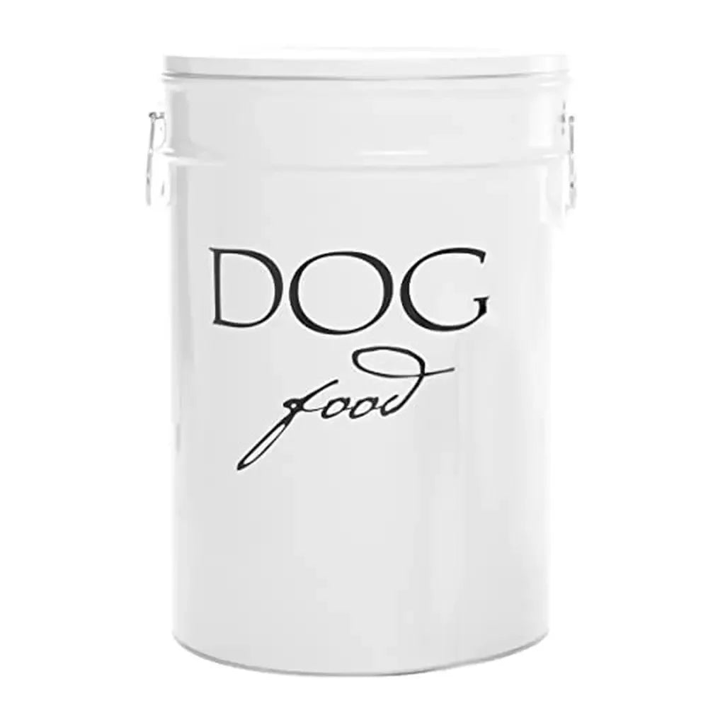 Large White Dog Food Canister 40 Lbs Storage Airtight Lid Eco-Friendly Alloy Steel Lead-Free Clean Neat Healthy Storage