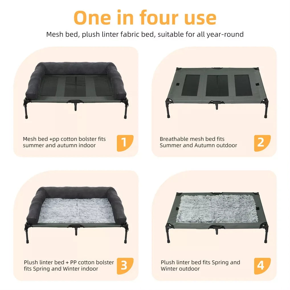 BINGOPAW Outdoor Elevated Dog Bed Cooling Raised Pet Lounger Mesh Cot for Camping with Detachable Plush Bolster