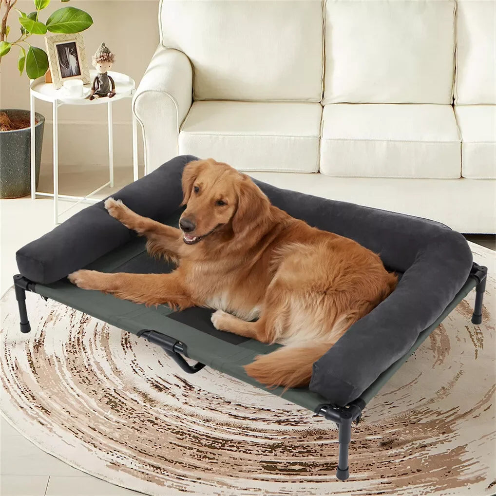 BINGOPAW Outdoor Elevated Dog Bed Cooling Raised Pet Lounger Mesh Cot for Camping with Detachable Plush Bolster