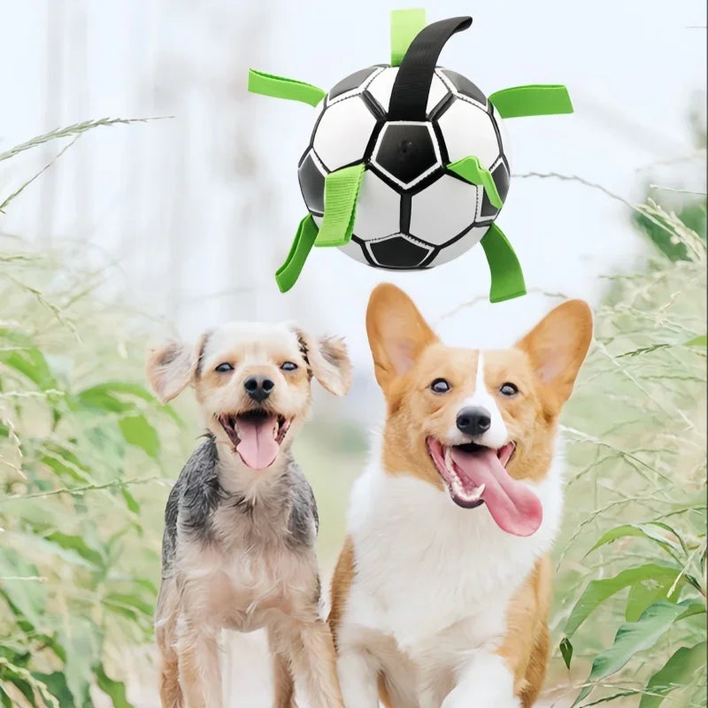 1pc Durable Football Design Pet Toy With Straps Dog Chewing Ball For Training Playing Teeth Cleaning Interactive Fetch
