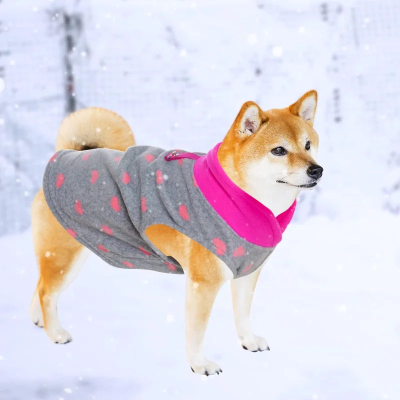 Grey Dog Heart Sweater with Leash Ring Soft Fleece Pullover Warm Jacket Winter Outfit for Small Puppy and Cat Pets