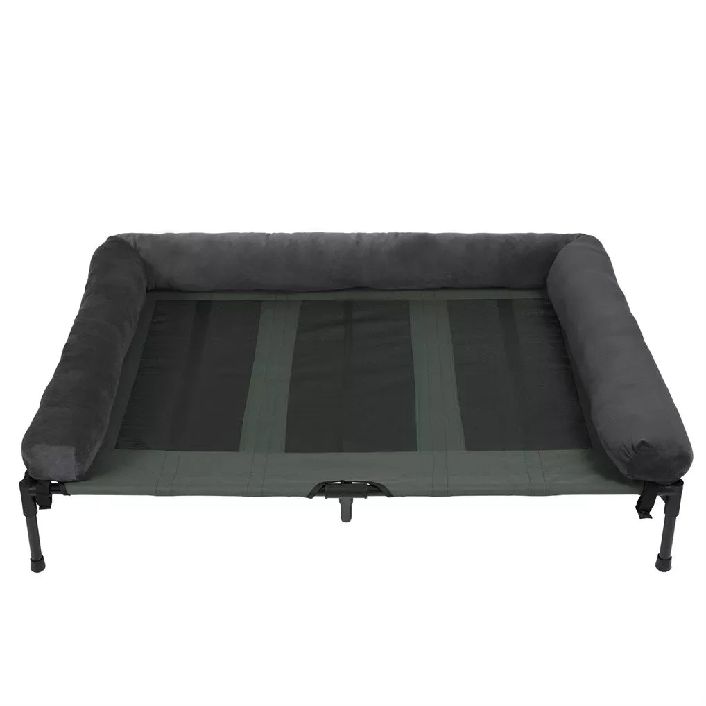 BINGOPAW Outdoor Elevated Dog Bed Cooling Raised Pet Lounger Mesh Cot for Camping with Detachable Plush Bolster
