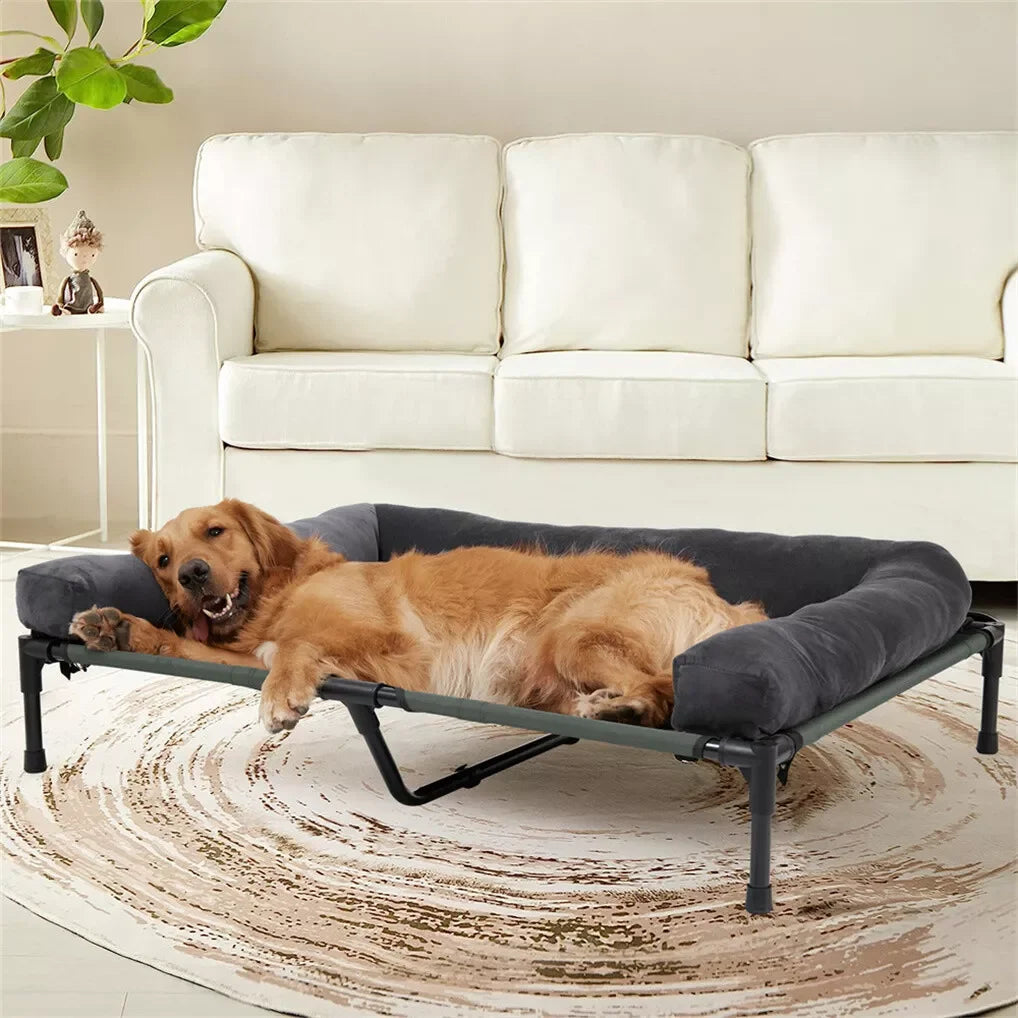 BINGOPAW Outdoor Elevated Dog Bed Cooling Raised Pet Lounger Mesh Cot for Camping with Detachable Plush Bolster