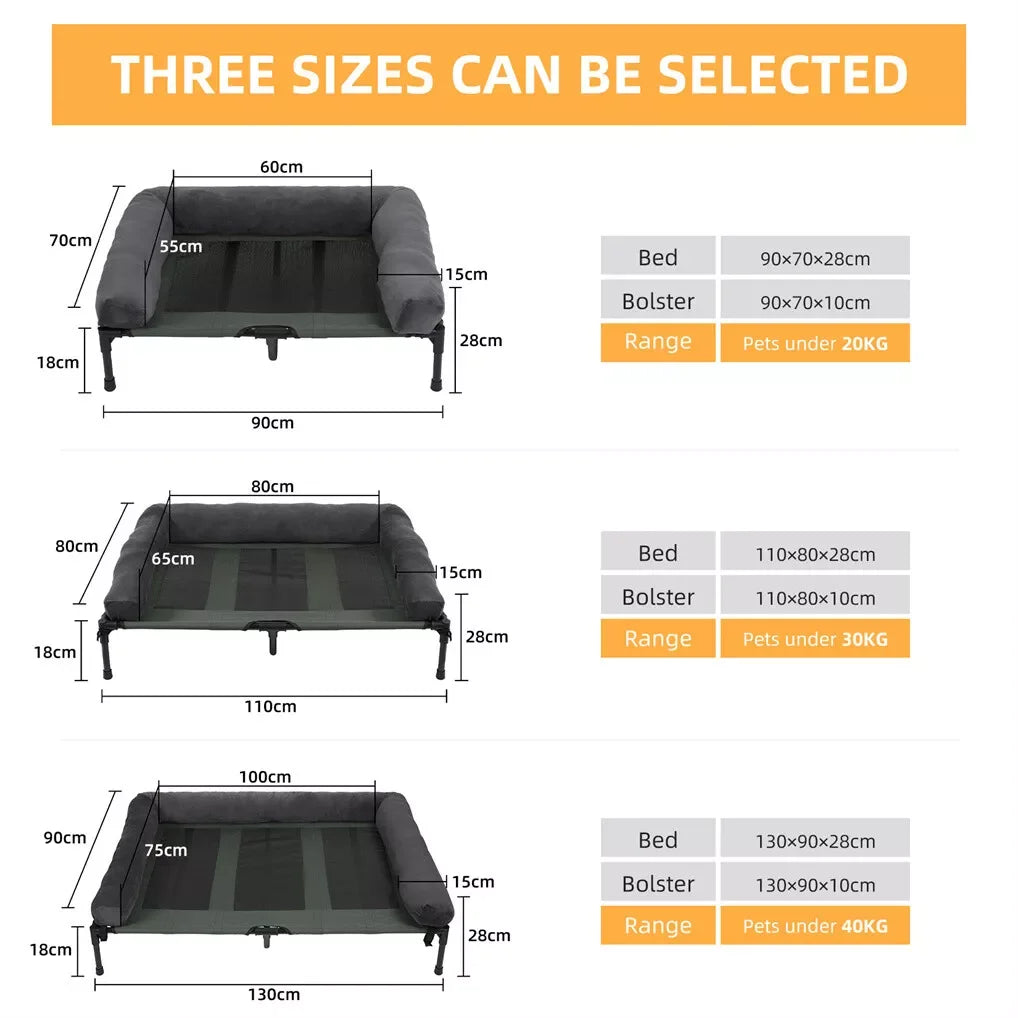BINGOPAW Outdoor Elevated Dog Bed Cooling Raised Pet Lounger Mesh Cot for Camping with Detachable Plush Bolster