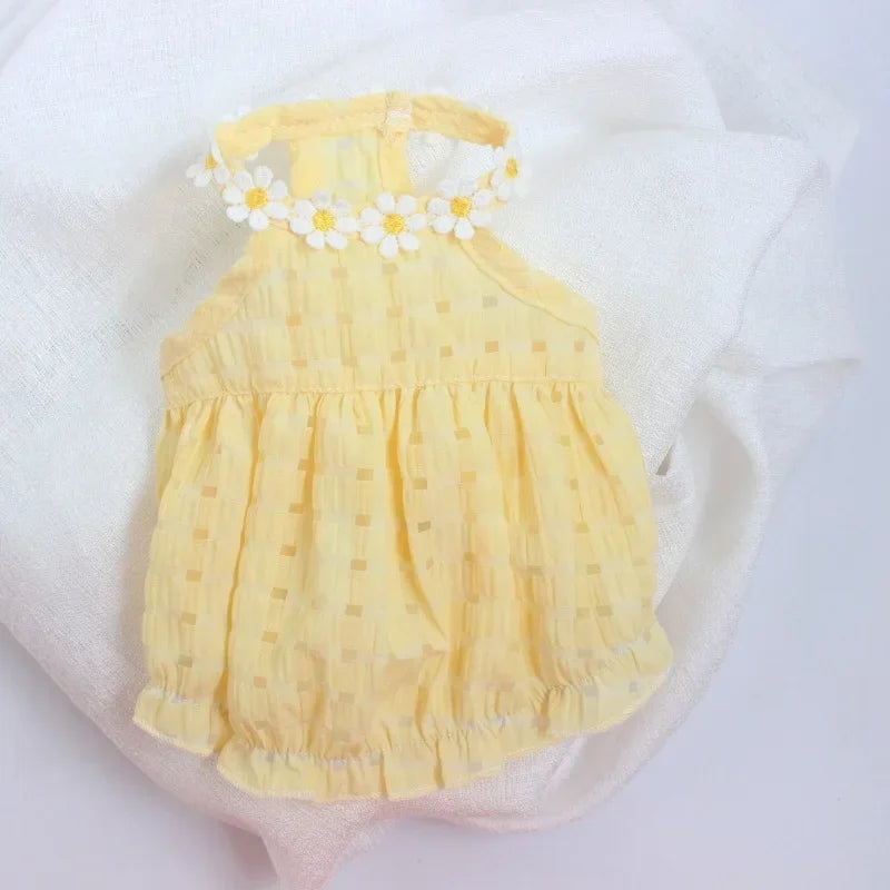 Breathable Small French Bulldog Dog Dress Soft Cotton Summer Pet Clothing Cute Yellow Daisy Costume