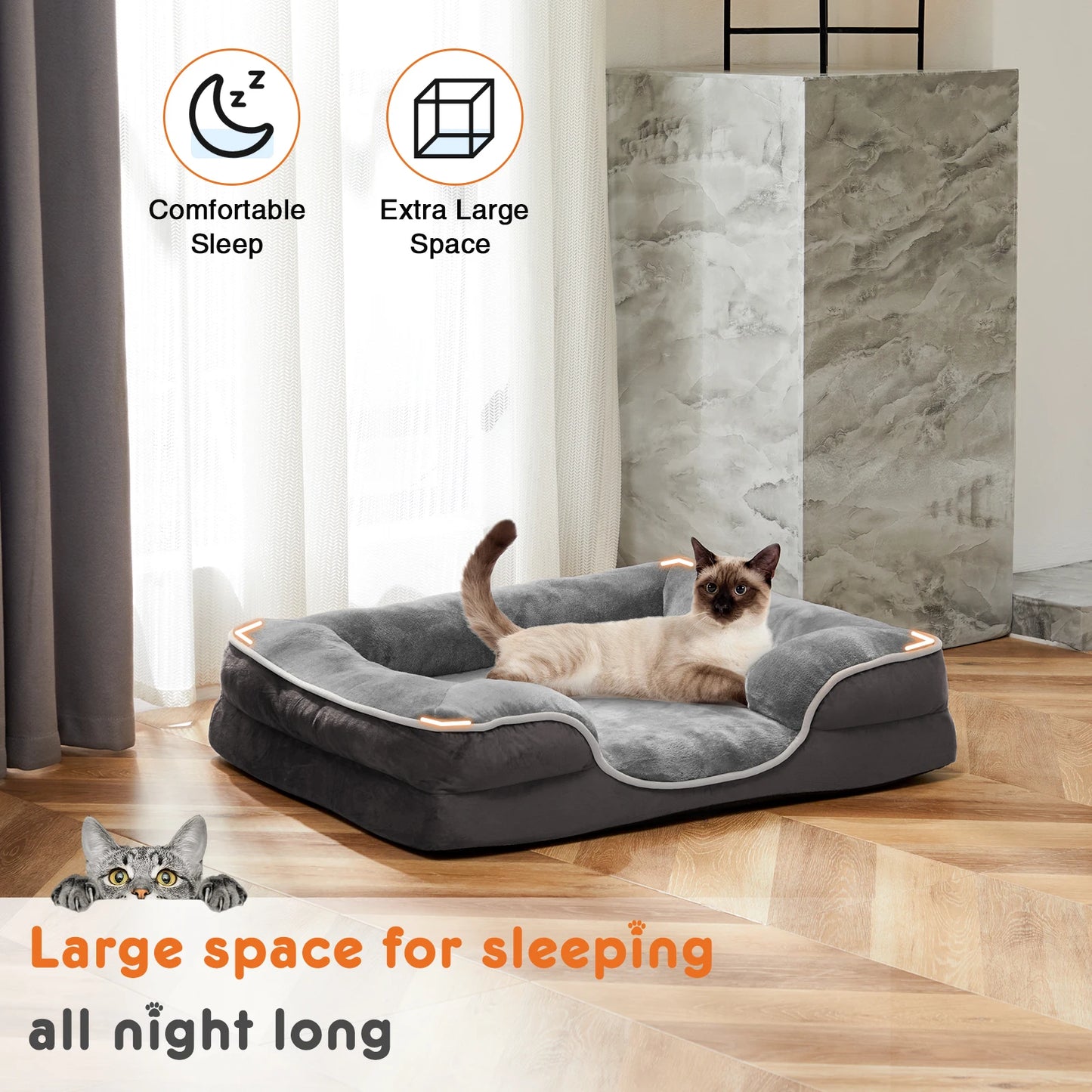 JHK Orthopedic Dog Bed Memory Foam Pet Bed for Small Dogs and Cats Washable Removable Cover Non Slip Base Waterproof Liner