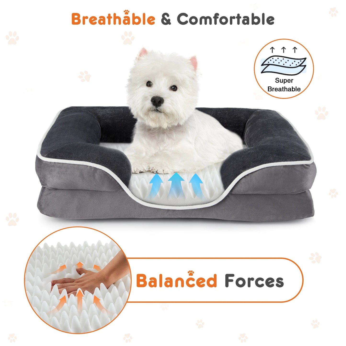 JHK Orthopedic Dog Bed Memory Foam Pet Bed for Small Dogs and Cats Washable Removable Cover Non Slip Base Waterproof Liner