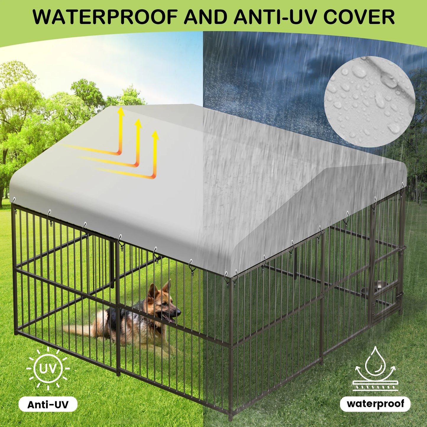 10X10X6FT Large Outdoor Dog Kennel Heavy Duty Dog Cage with Roof Safety Locks UV and Water Resistant Cover
