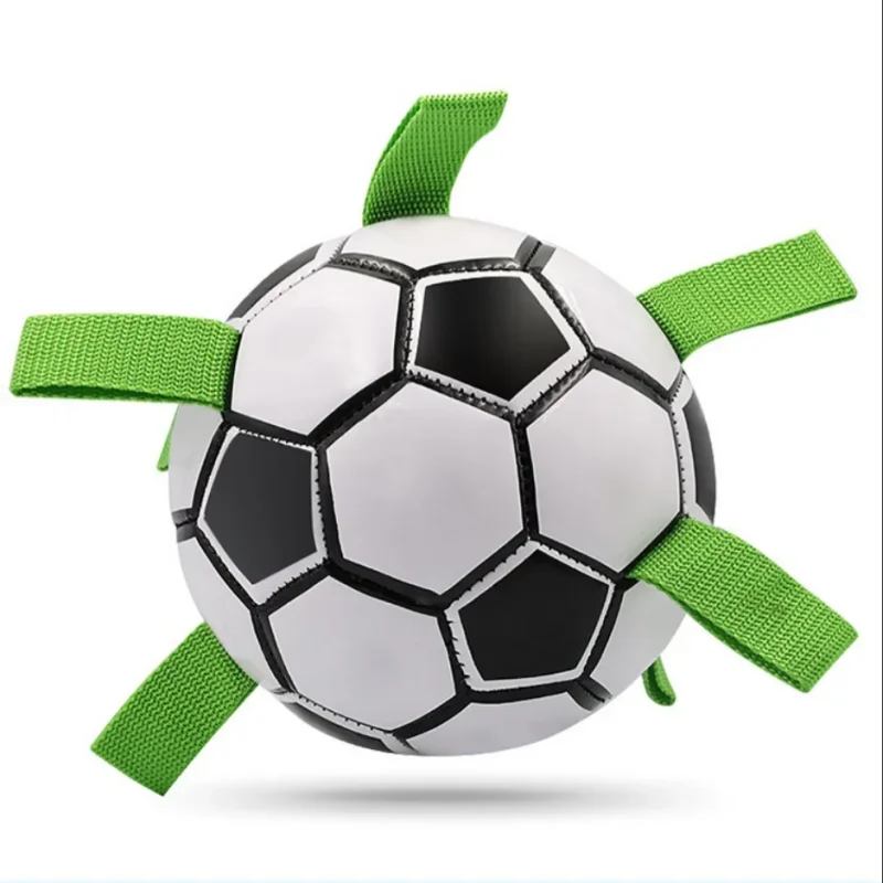 1pc Durable Football Design Pet Toy With Straps Dog Chewing Ball For Training Playing Teeth Cleaning Interactive Fetch