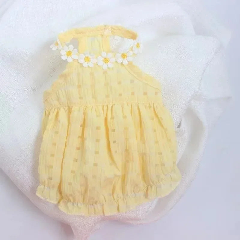 Breathable Small French Bulldog Dog Dress Soft Cotton Summer Pet Clothing Cute Yellow Daisy Costume