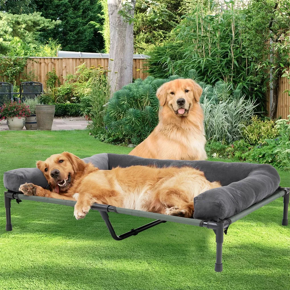 BINGOPAW Outdoor Elevated Dog Bed Cooling Raised Pet Lounger Mesh Cot for Camping with Detachable Plush Bolster