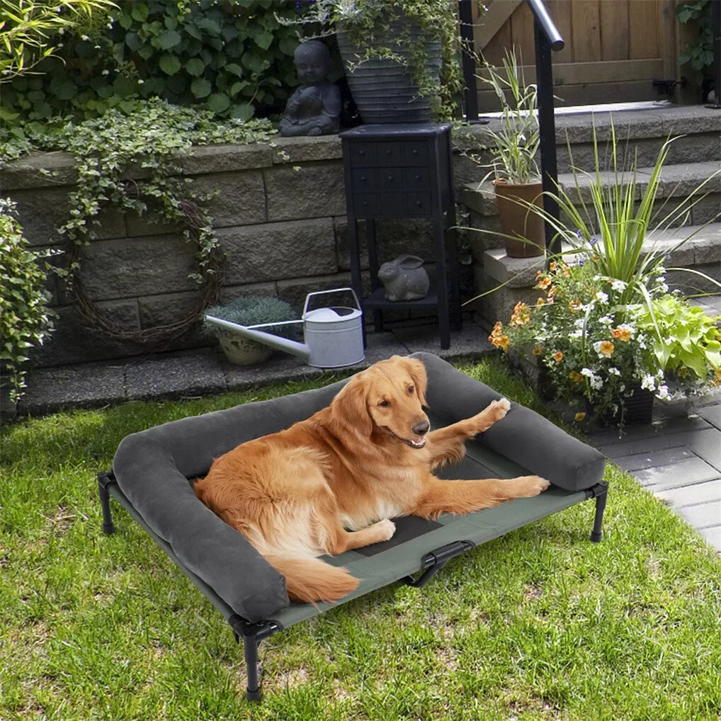 BINGOPAW Outdoor Elevated Dog Bed Cooling Raised Pet Lounger Mesh Cot for Camping with Detachable Plush Bolster