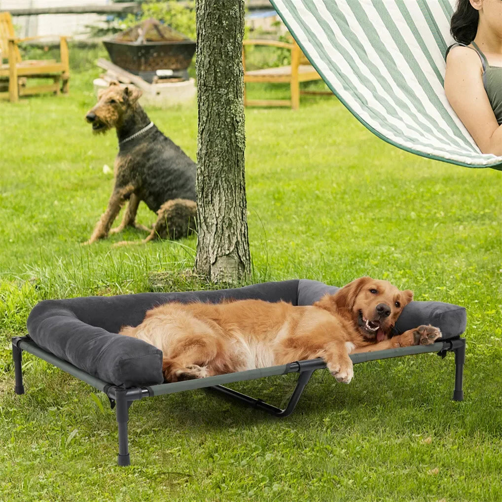 BINGOPAW Outdoor Elevated Dog Bed Cooling Raised Pet Lounger Mesh Cot for Camping with Detachable Plush Bolster