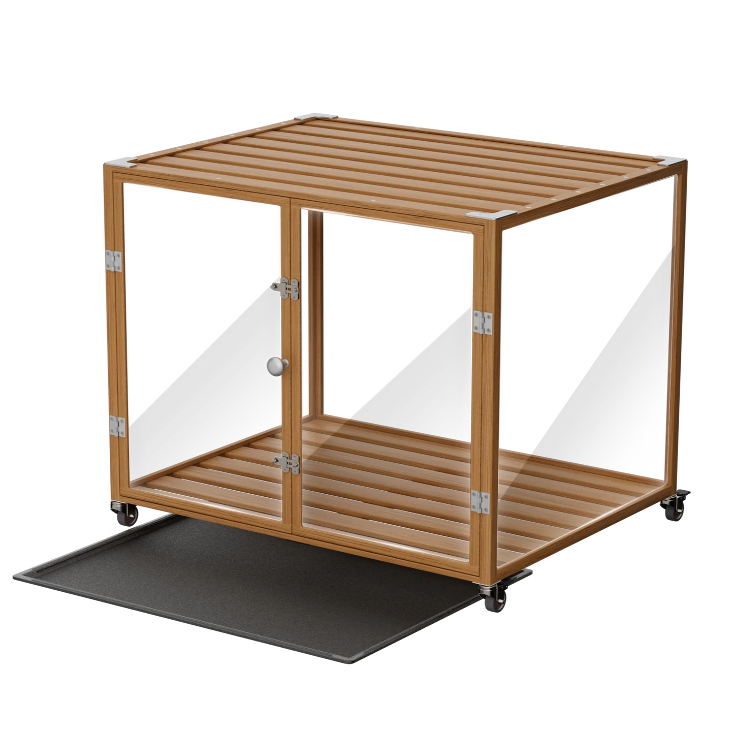 M L XL Dog Cage Tempered Glass Pet Crate Kennels Aluminum Frame Dual Doors and Wheels