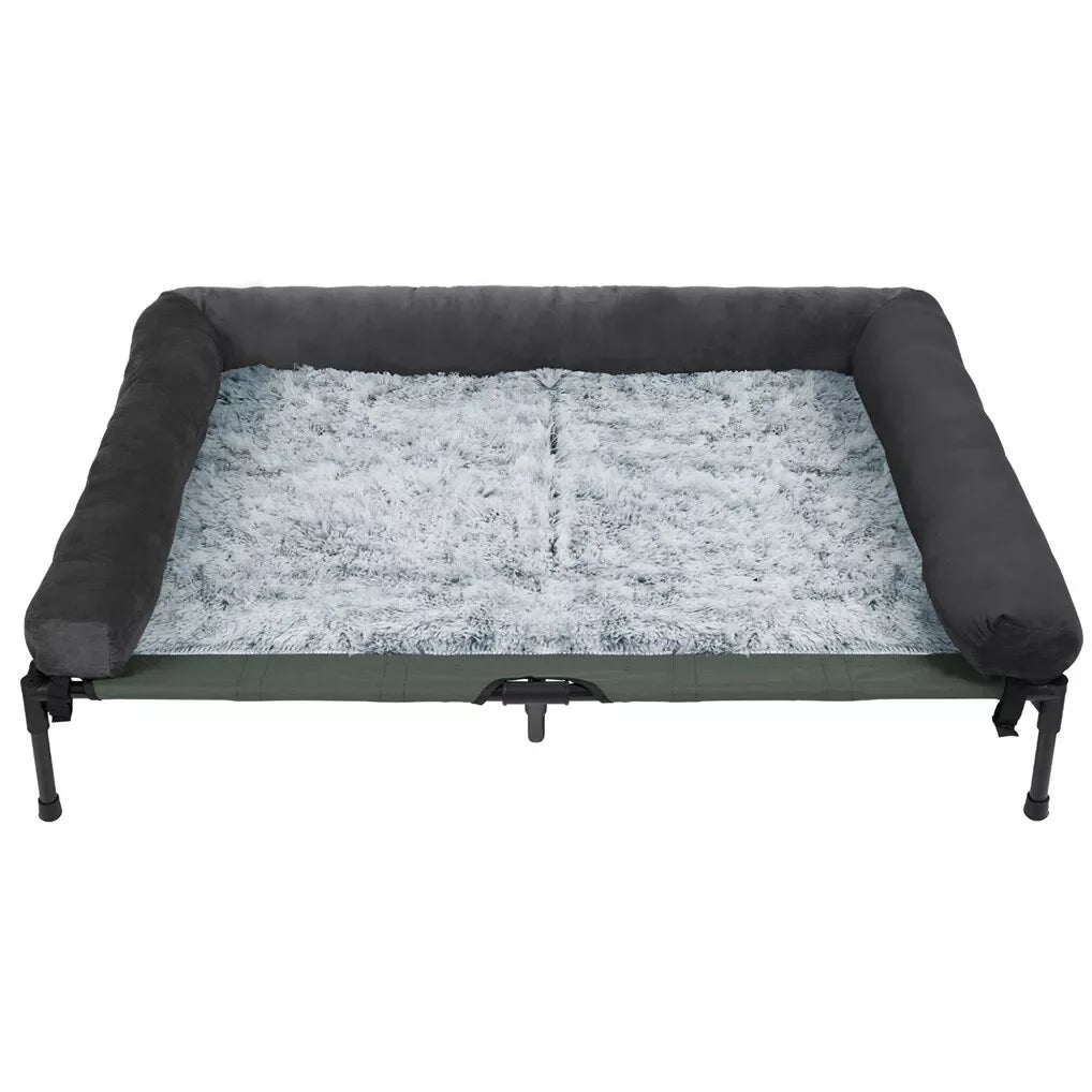 BINGOPAW Outdoor Elevated Dog Bed Cooling Raised Pet Lounger Mesh Cot for Camping with Detachable Plush Bolster