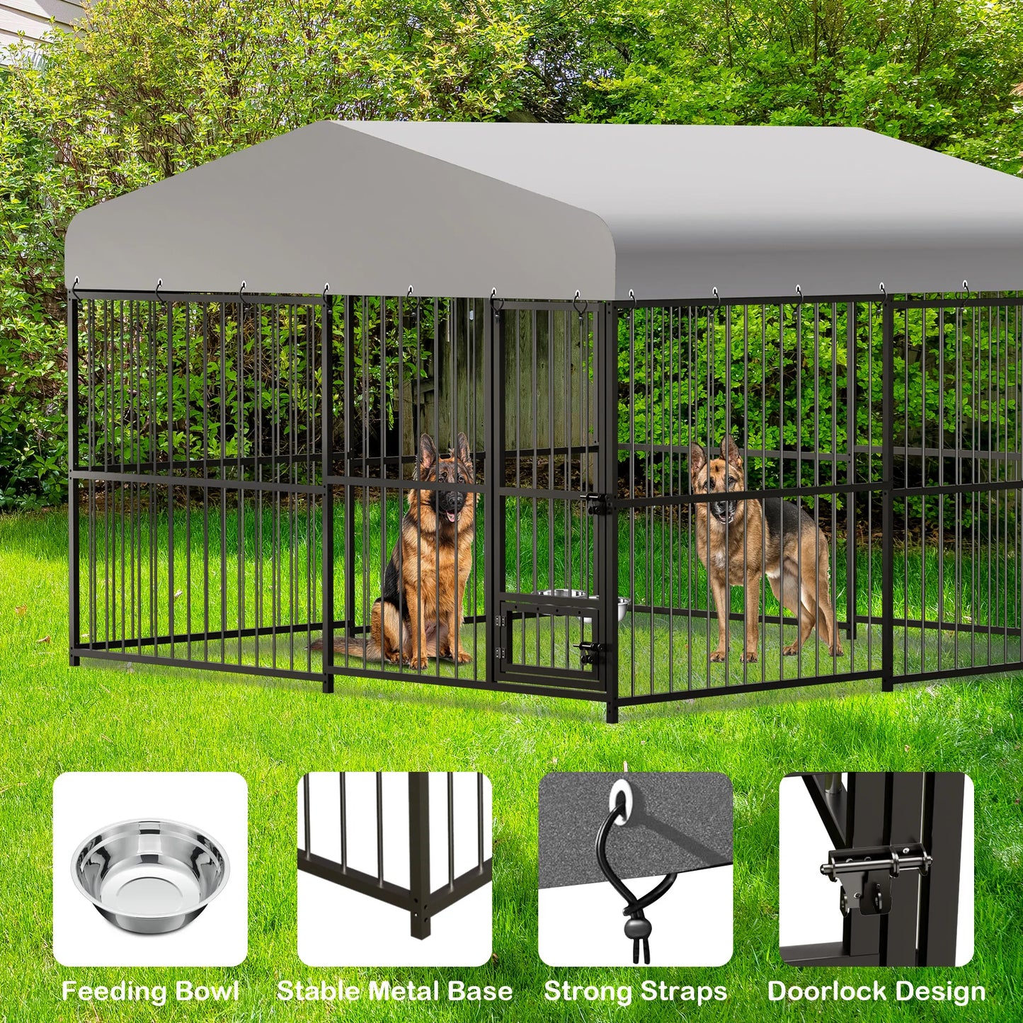 10X10X6FT Large Outdoor Dog Kennel Heavy Duty Dog Cage with Roof Safety Locks UV and Water Resistant Cover
