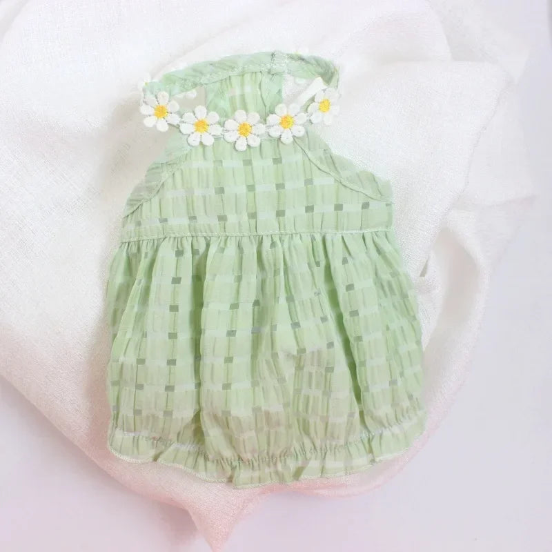 Breathable Small French Bulldog Dog Dress Soft Cotton Summer Pet Clothing Cute Yellow Daisy Costume