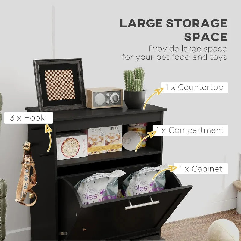 Dog Feeding Station Dog Food Storage Pet Feeder Cabinet with Raised Bowls and Hanger for Feeding and Watering
