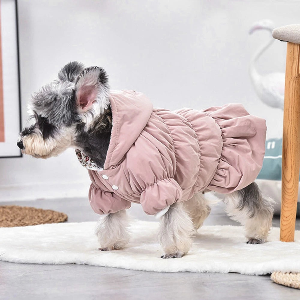 Winter Warm Pet Dog Coat Cute Floral Bubble Dress Soft Comfortable Hoodie for Dogs