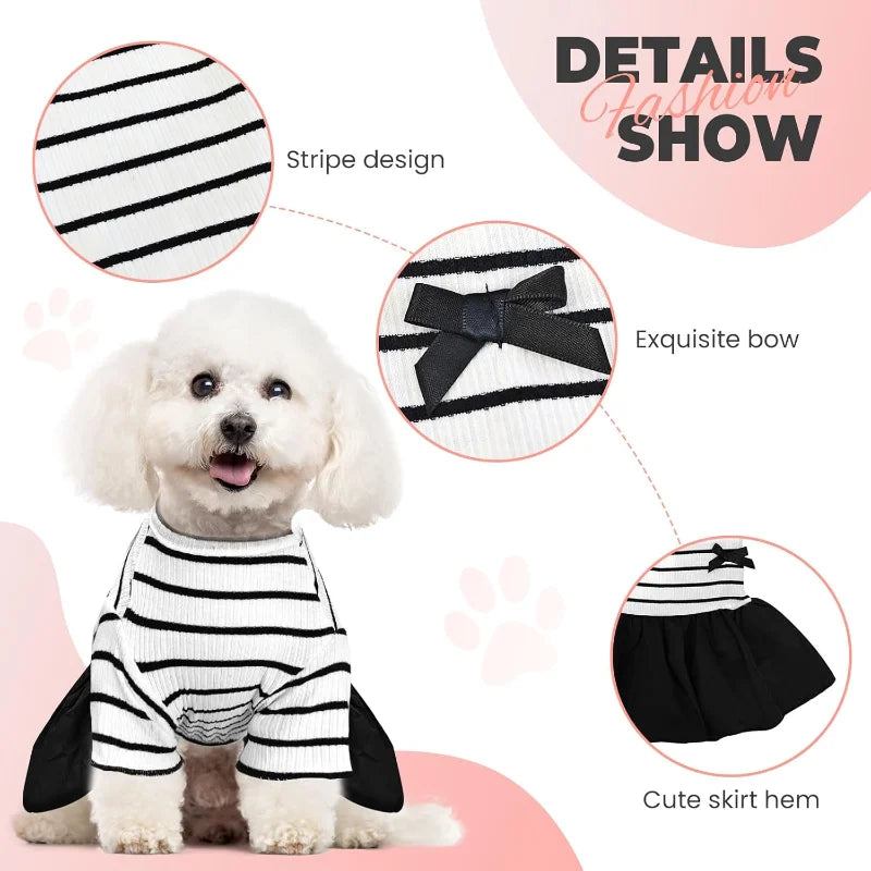 Dog Dresses Pet Dog Princess Stripe Bowknot Dress for Female Dogs and Small Cats Spring Summer Puppy Clothes