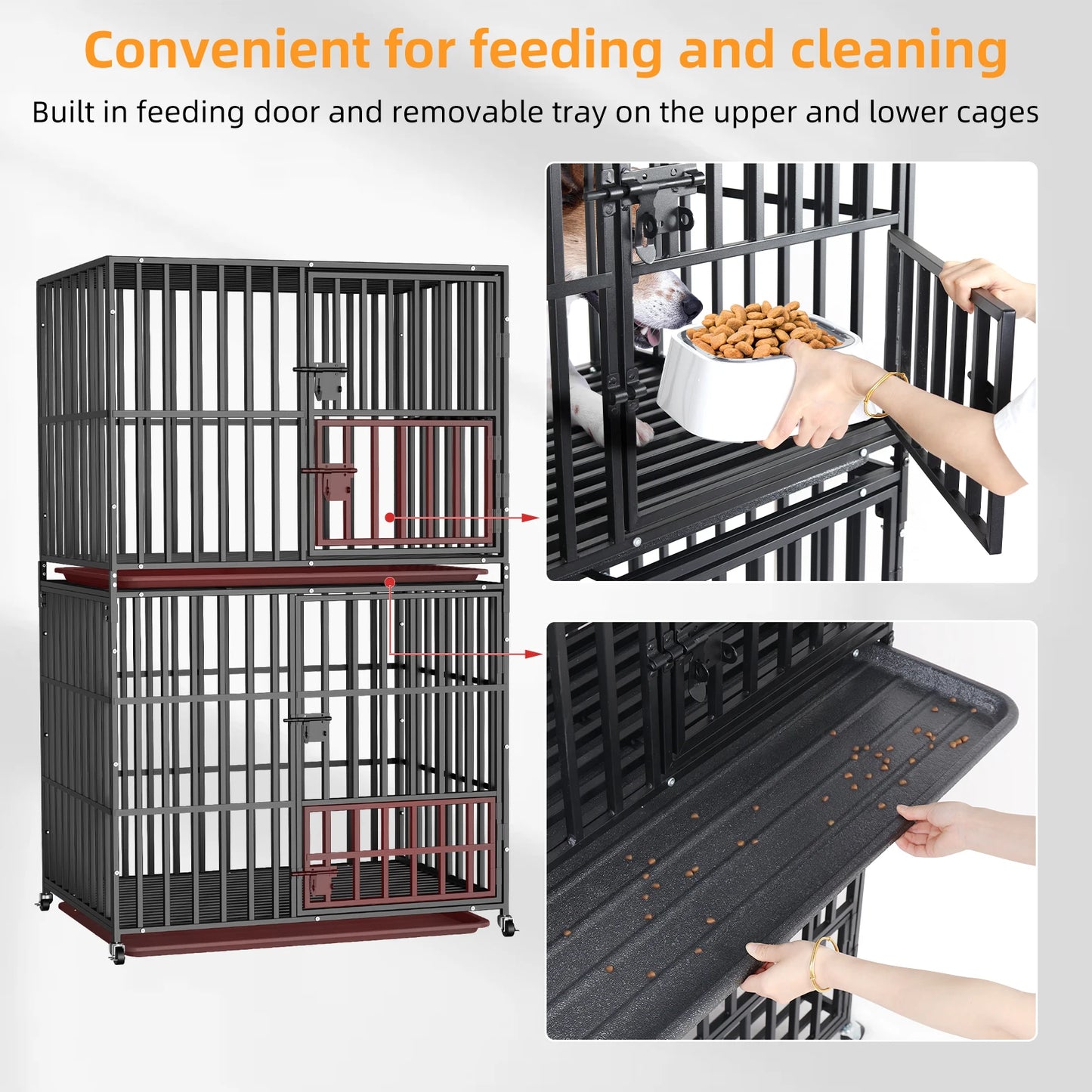 Heavy Duty Metal Dog Kennel Crate Cage with Removable Tray and Steel Lock Latch for All Breeds Double Layer