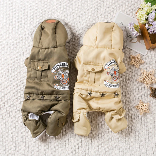 Pet Dog Thickness Hooded Driver Style Four Legs Cotton Winter Coat Windproof Dog Jumpsuit Warm Small Puppy Clothing