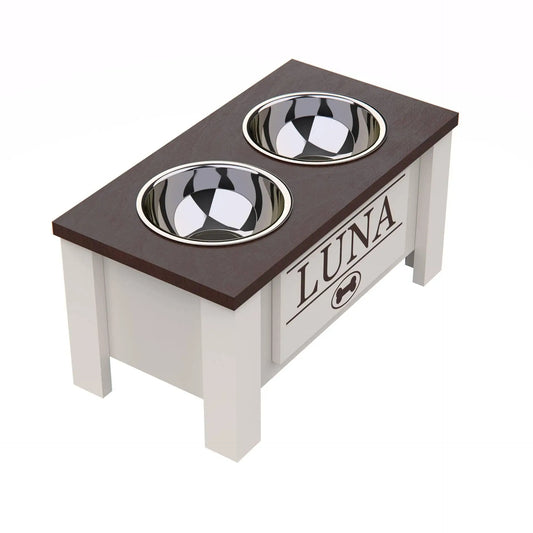 Raised Dog Bowl Stand with Internal Storage Elevated Dog Bowls with Double Stainless Steel Dishes Separate Design