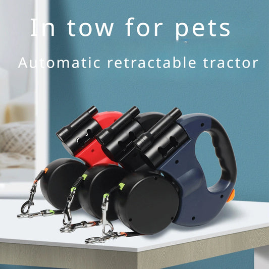 Automatic Retractable Two-End Dog Leash with Flashlight for Easy Walking