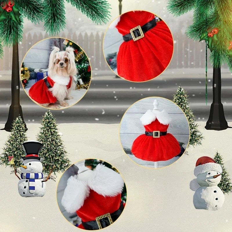 Christmas Coat Dog Dress Red Skirt Warm Bow Skirt Pet Clothes Comfortable Dog Costume