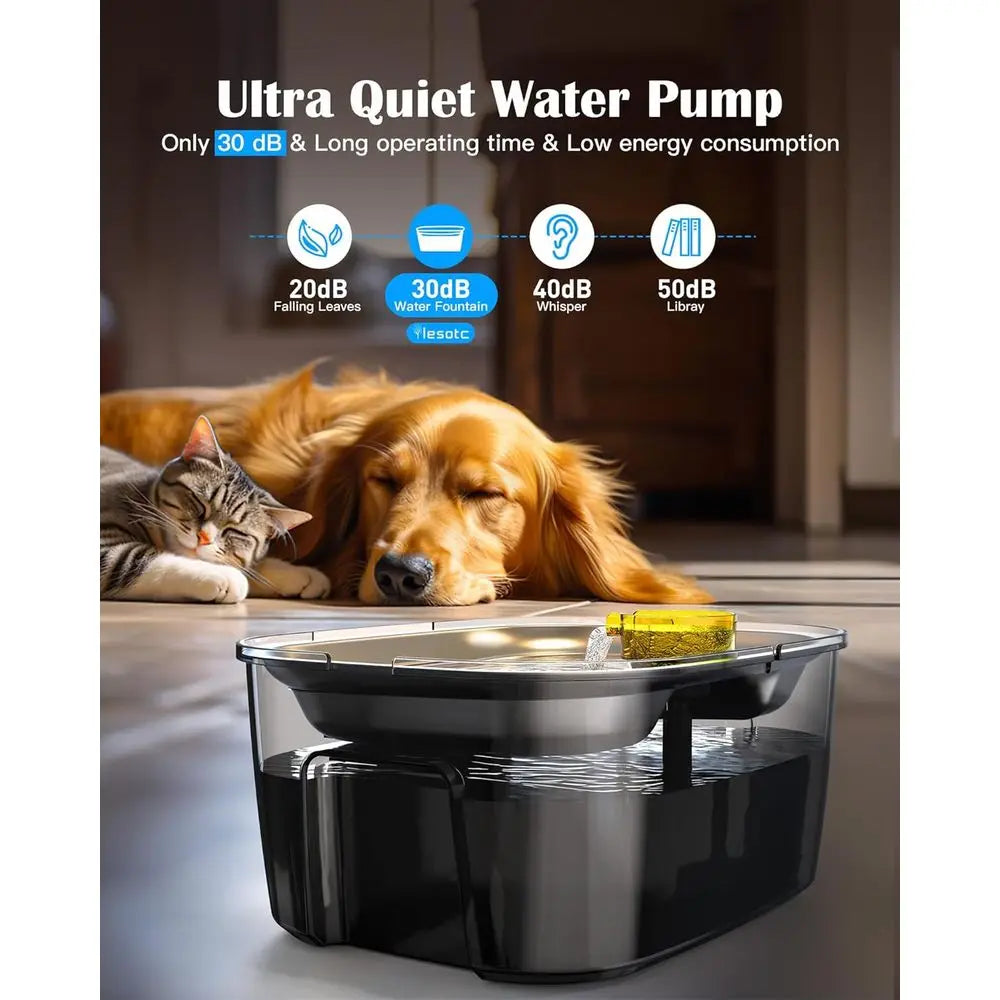 2.6 Gallon Stainless Steel Dog And Cat Water Fountain For Multi Pet Homes