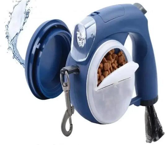 Retractable Dog Leash with Light for Night Walking Pet Lead with Water Bowl Food Box and Poop Bag Container Puppy Accessories