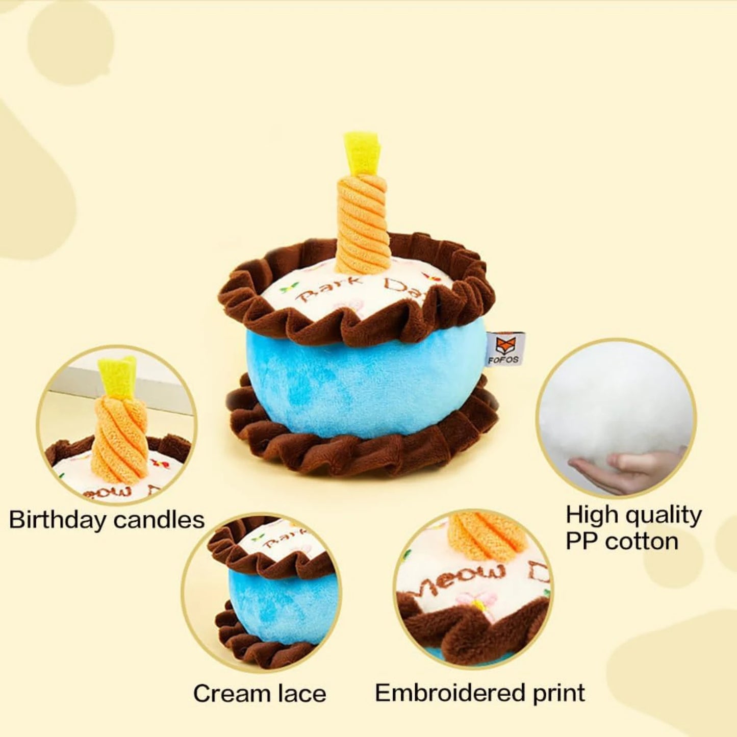 Soft and Adorable Medium and Large Plush Dog Toy Blue Birthday Cake