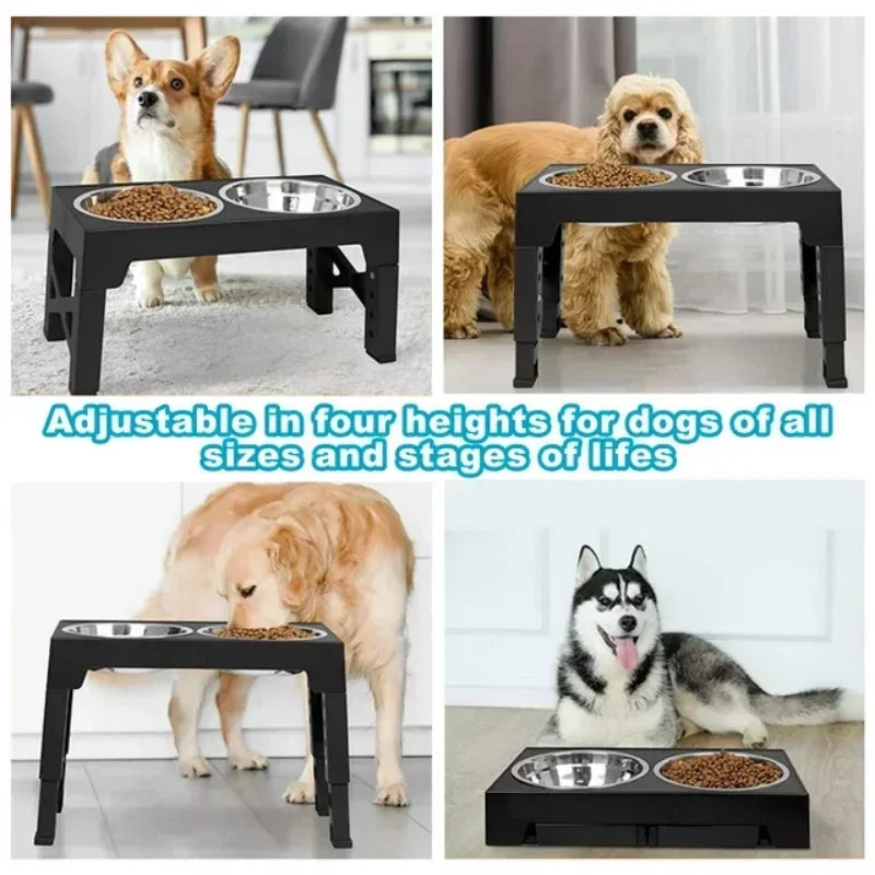 Height Adjustable Raised Dog Bowl Racks with Stainless Steel Food Bowls for Large Dogs and Cats Black