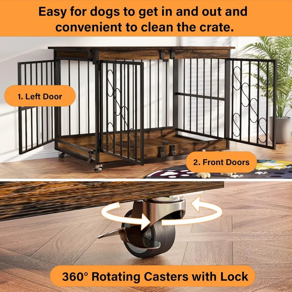 Dog Crate Furniture 48 Inch Heavy Duty Indoor Kennel for Medium Large Breeds Farmhouse Style Engineered Wood and Metal Design