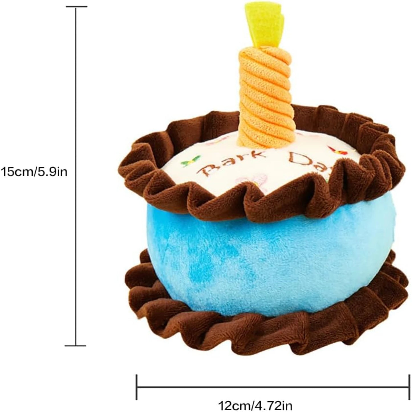 Soft and Adorable Medium and Large Plush Dog Toy Blue Birthday Cake