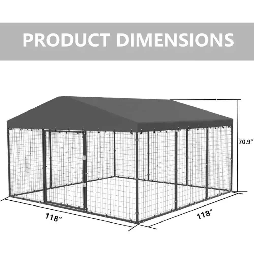 Large Dog Kennel Outdoor with Waterproof Roof Cover Heavy Duty Dog Cage Enclosure with Upgraded Metal Mesh and Secure Door Locks