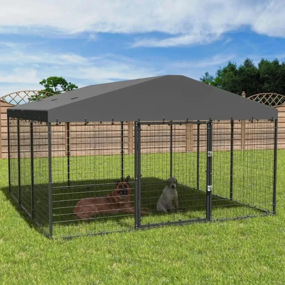 Large Dog Kennel Outdoor with Waterproof Roof Cover Heavy Duty Dog Cage Enclosure with Upgraded Metal Mesh and Secure Door Locks